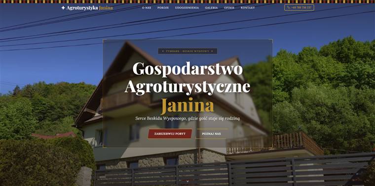 Strona internetowa Agroturystyka Janina — noclegi Tymbark, projekt KB Projects