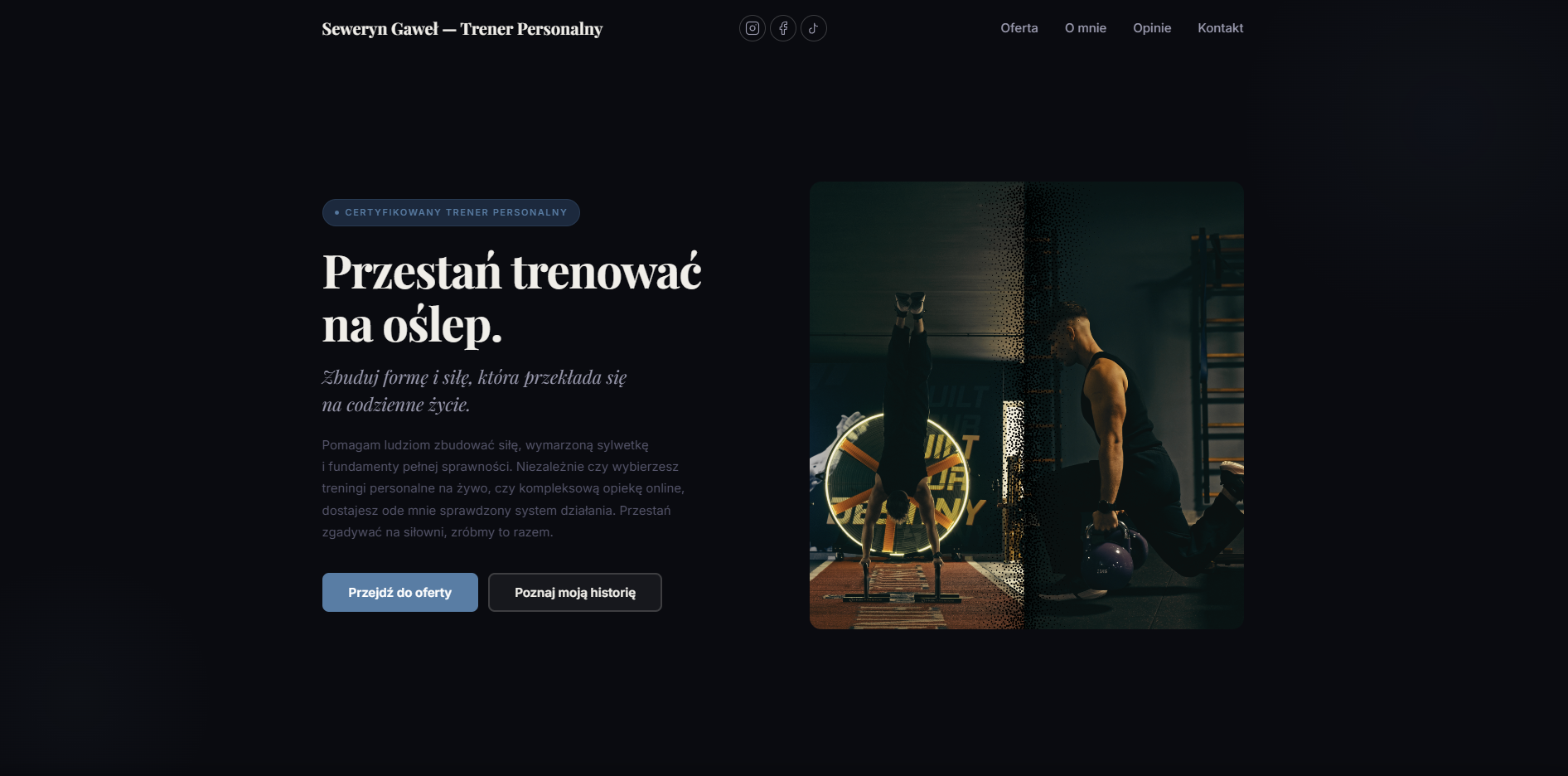 Strona internetowa Seweryn Trenuje — trener personalny, projekt KB Projects